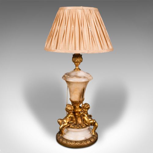 fig 3. Antique Putto Table Lamp, Italian, Alabaster, Gilt Metal, Grand Tour, Victorian