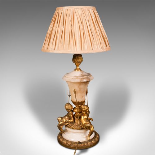 fig 4. Antique Putto Table Lamp, Italian, Alabaster, Gilt Metal, Grand Tour, Victorian