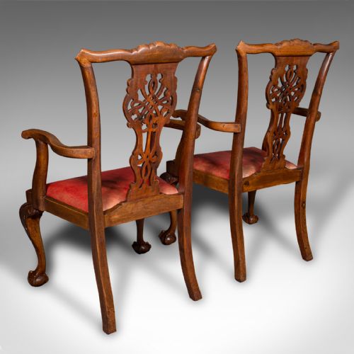 fig 2. Set Of 8 Antique Dining Chairs, English, Leather, Chippendale Revival, Victorian