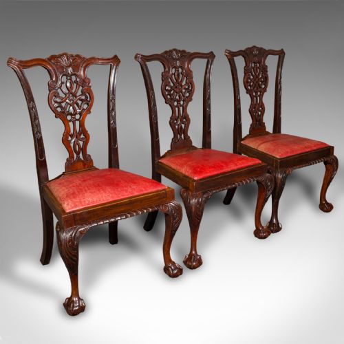 fig 3. Set Of 8 Antique Dining Chairs, English, Leather, Chippendale Revival, Victorian