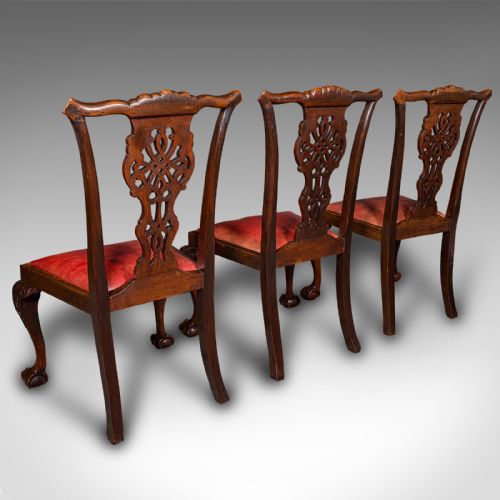 fig 4. Set Of 8 Antique Dining Chairs, English, Leather, Chippendale Revival, Victorian