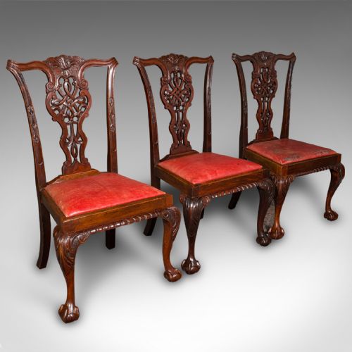 fig 5. Set Of 8 Antique Dining Chairs, English, Leather, Chippendale Revival, Victorian