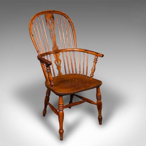Antique Windsor Chair, English, Elm, Elbow, Armchair, Country House, Victorian