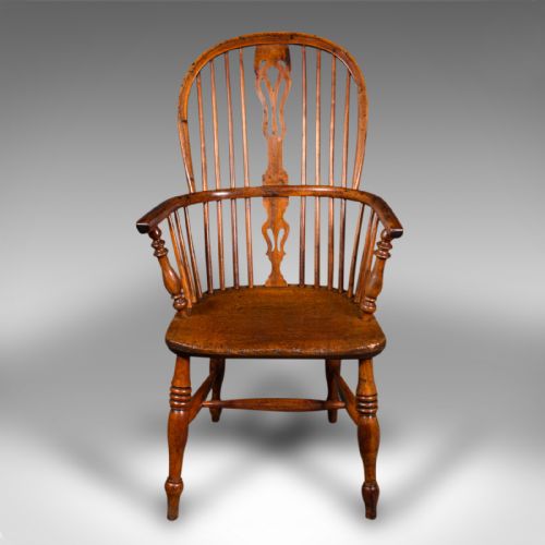 fig 1. Antique Windsor Chair, English, Elm, Elbow, Armchair, Country House, Victorian