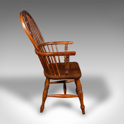 fig 3. Antique Windsor Chair, English, Elm, Elbow, Armchair, Country House, Victorian