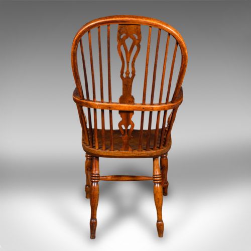 fig 4. Antique Windsor Chair, English, Elm, Elbow, Armchair, Country House, Victorian