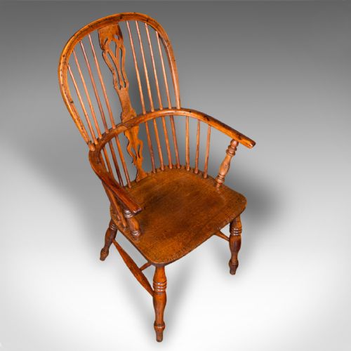 fig 5. Antique Windsor Chair, English, Elm, Elbow, Armchair, Country House, Victorian