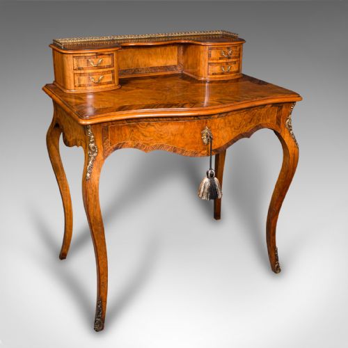 Antique Bonheur Du Jour, French, Walnut, Ladies Writing Desk, Victorian, C.1900