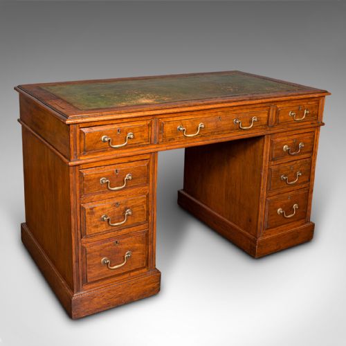 Antique Twin Pedestal Desk, English, Office, Study, Writing Table, Victorian