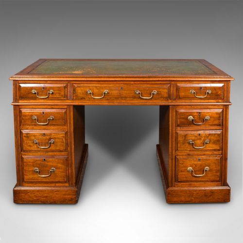 fig 1. Antique Twin Pedestal Desk, English, Office, Study, Writing Table, Victorian