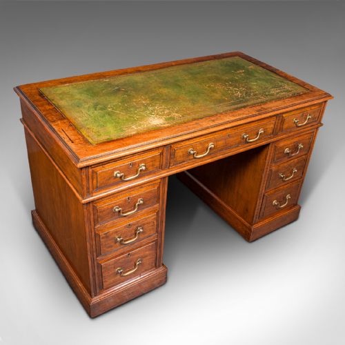 fig 6. Antique Twin Pedestal Desk, English, Office, Study, Writing Table, Victorian