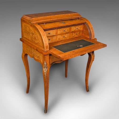 fig 1. Antique Ladies Writing Desk, French, Walnut, Table, Bonheur Du Jour, Victorian