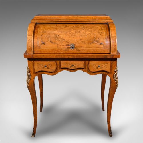 fig 2. Antique Ladies Writing Desk, French, Walnut, Table, Bonheur Du Jour, Victorian