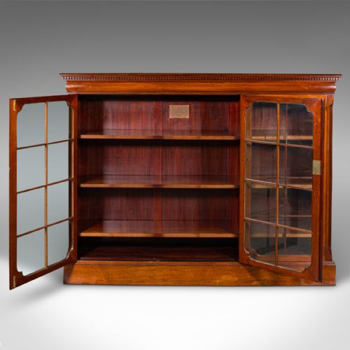 fig 2. Antique Glazed Bookcase, English, Walnut, Library Cabinet, Edwardian, Circa 1910