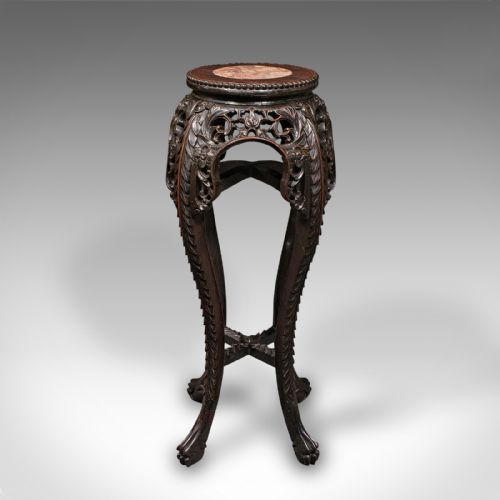 fig 1. Antique Jardiniere Stand, Chinese, Marble, Planter Base, Lamp Table, Victorian