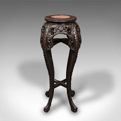 fig 2. Antique Jardiniere Stand, Chinese, Marble, Planter Base, Lamp Table, Victorian