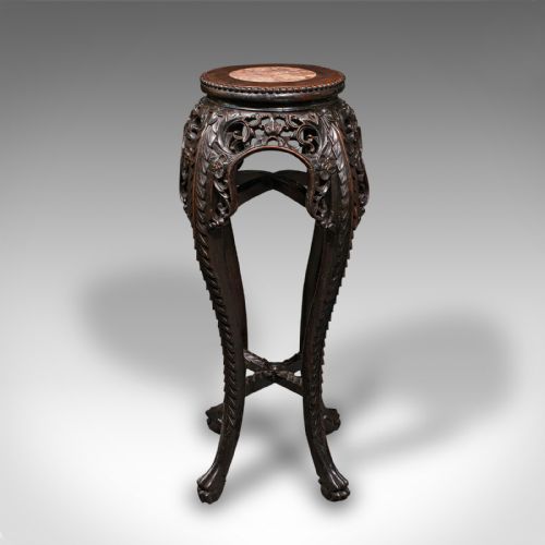 fig 3. Antique Jardiniere Stand, Chinese, Marble, Planter Base, Lamp Table, Victorian