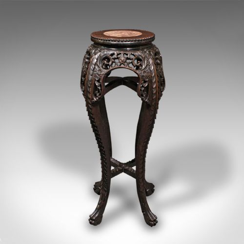 fig 4. Antique Jardiniere Stand, Chinese, Marble, Planter Base, Lamp Table, Victorian