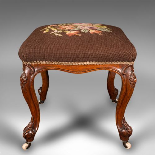 fig 4. Antique Dressing Stool, English, Walnut, Needlepoint, Footstool, Early Victorian