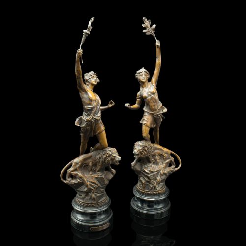 Pair of Antique Decorative Figures, French Bronze Spelter, Classic Taste, Statue