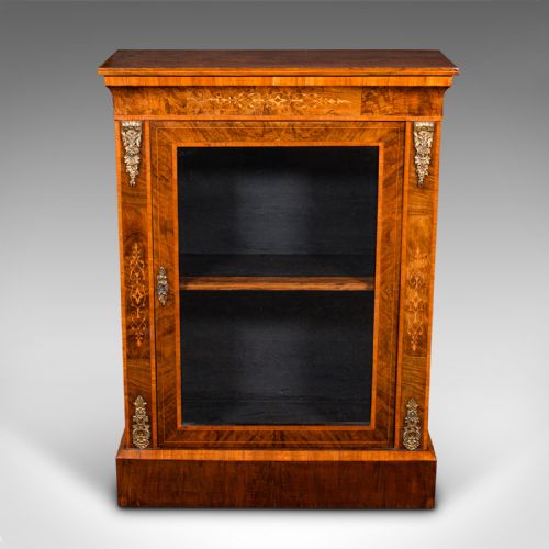 fig 1. Antique Pier Cabinet, English, Walnut, Glazed Display Cupboard, Victorian, 1870