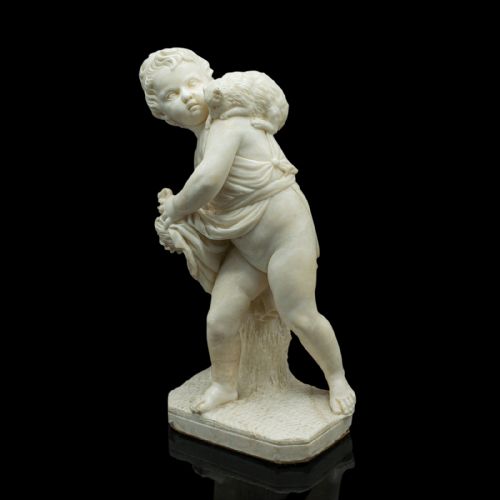 fig 3. Antique Carved Cherub Figure, Italian, Marble, Putto, After Franchi, Victorian