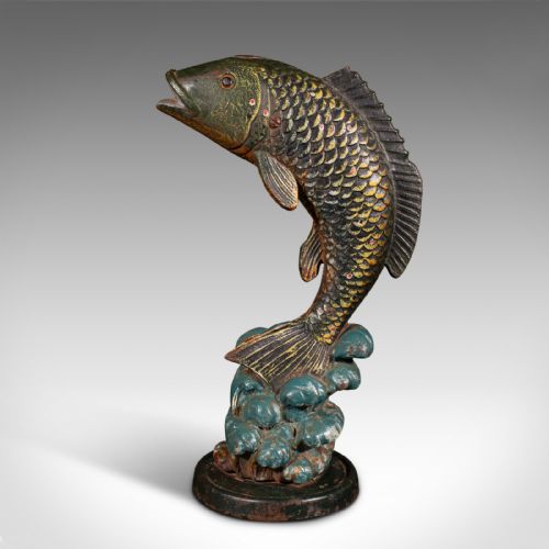 fig 1. Antique Fish Statue, English, Cast Iron, Angler's Door Stop, Victorian, C.1900