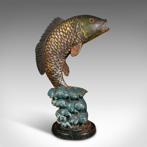 fig 3. Antique Fish Statue, English, Cast Iron, Angler's Door Stop, Victorian, C.1900