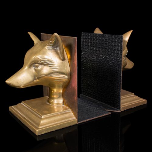 Pair of Antique Fox Bookends, English, Brass, Decorative, Book Rest, Victorian