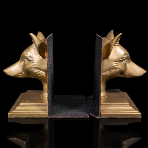 fig 1. Pair Of Antique Fox Bookends, English, Brass, Decorative, Book Rest, Victorian