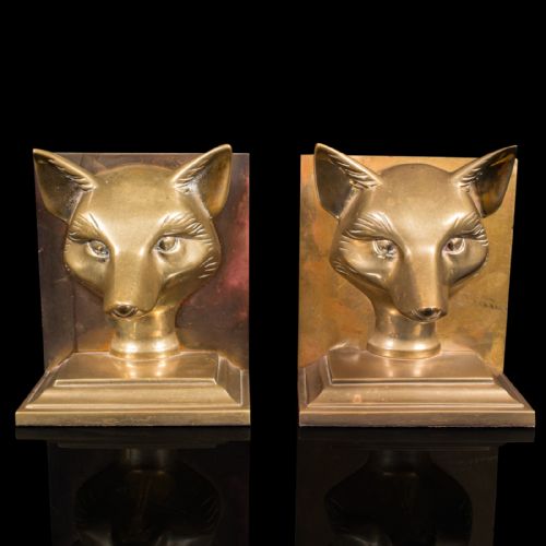 fig 2. Pair Of Antique Fox Bookends, English, Brass, Decorative, Book Rest, Victorian