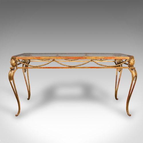 fig 1. Antique Glazed Coffee Table, French, Brass, Art Nouveau, Early 20th, Circa 1920