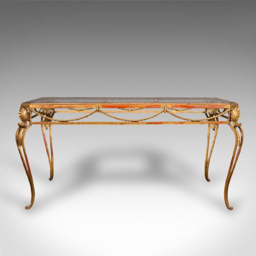 fig 4. Antique Glazed Coffee Table, French, Brass, Art Nouveau, Early 20th, Circa 1920