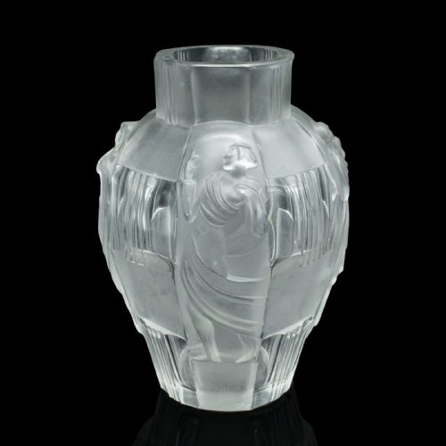 fig 2. Pair Of Antique Art Nouveau Flower Vases, French, Frosted Glass, After Lalique