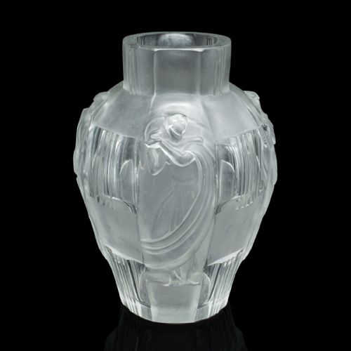 fig 3. Pair Of Antique Art Nouveau Flower Vases, French, Frosted Glass, After Lalique