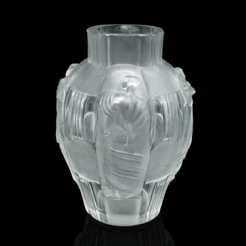 fig 4. Pair Of Antique Art Nouveau Flower Vases, French, Frosted Glass, After Lalique
