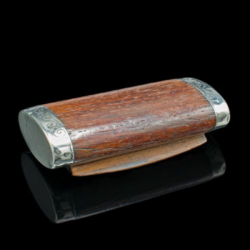 fig 2. Small Antique Pill Box, French, Walnut, Silver Plate, Pocket Case, Victorian