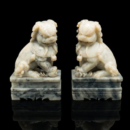 PAIR OF ANTIQUE ORIENTAL DOG BOOKEND CHINESE SOAPSTONE DOG OF FO VICTORIAN - ADDITIONAL PHOTO 1