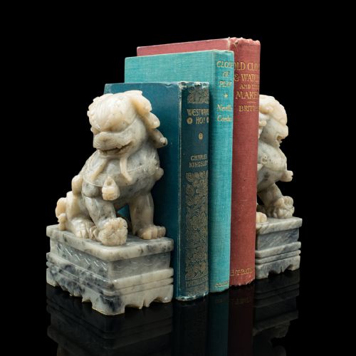 PAIR OF ANTIQUE ORIENTAL DOG BOOKEND CHINESE SOAPSTONE DOG OF FO VICTORIAN - ADDITIONAL PHOTO 11