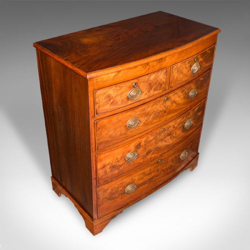 fig 5. Antique Bow Front Chest Of Drawers, English, Tallboy, Bedroom, Georgian, C.1800