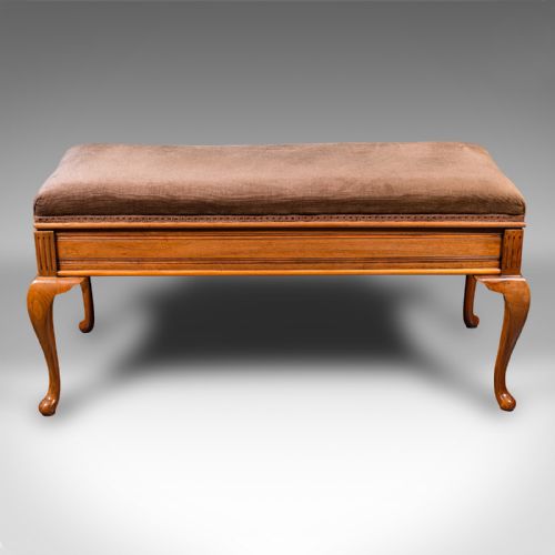 fig 2. Antique Duet Stool, English, Walnut, Velvet, Recital, Window Bench, Edwardian