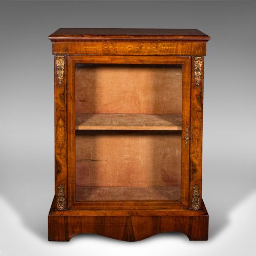 ANTIQUE PIER CABINET ENGLISH WALNUT BOXWOOD INLAY DISPLAY CUPBOARD REGENCY - ADDITIONAL PHOTO 1