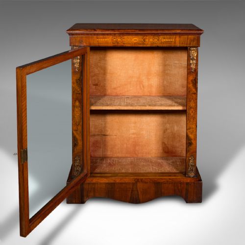 ANTIQUE PIER CABINET ENGLISH WALNUT BOXWOOD INLAY DISPLAY CUPBOARD REGENCY - ADDITIONAL PHOTO 2
