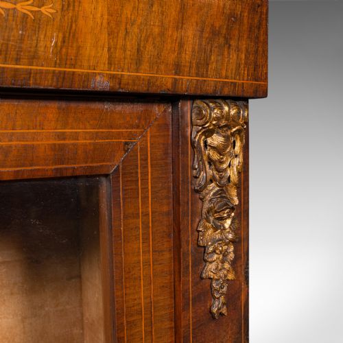 ANTIQUE PIER CABINET ENGLISH WALNUT BOXWOOD INLAY DISPLAY CUPBOARD REGENCY - ADDITIONAL PHOTO 6