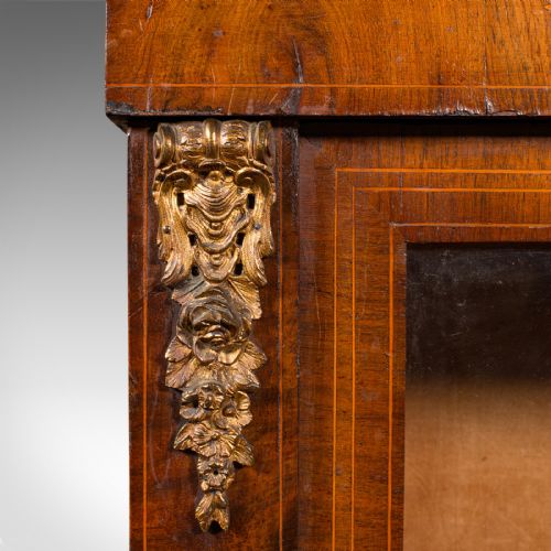 ANTIQUE PIER CABINET ENGLISH WALNUT BOXWOOD INLAY DISPLAY CUPBOARD REGENCY - ADDITIONAL PHOTO 7