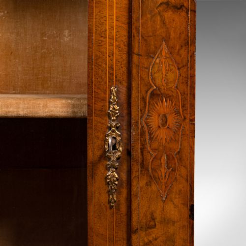 ANTIQUE PIER CABINET ENGLISH WALNUT BOXWOOD INLAY DISPLAY CUPBOARD REGENCY - ADDITIONAL PHOTO 9