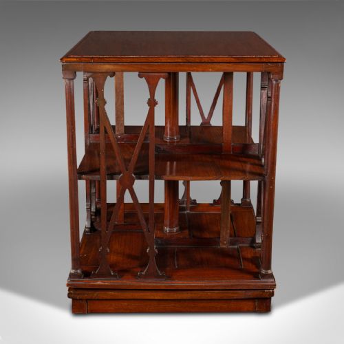 fig 1. Antique Desktop Rotary Bookcase, English Walnut, Revolving Book Shelf, Edwardian