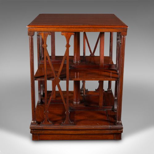 fig 2. Antique Desktop Rotary Bookcase, English Walnut, Revolving Book Shelf, Edwardian