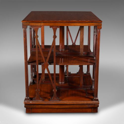 fig 3. Antique Desktop Rotary Bookcase, English Walnut, Revolving Book Shelf, Edwardian