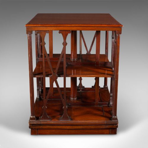 fig 4. Antique Desktop Rotary Bookcase, English Walnut, Revolving Book Shelf, Edwardian